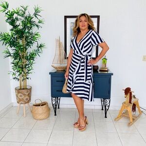 Navy and White Striped Wrap Dress